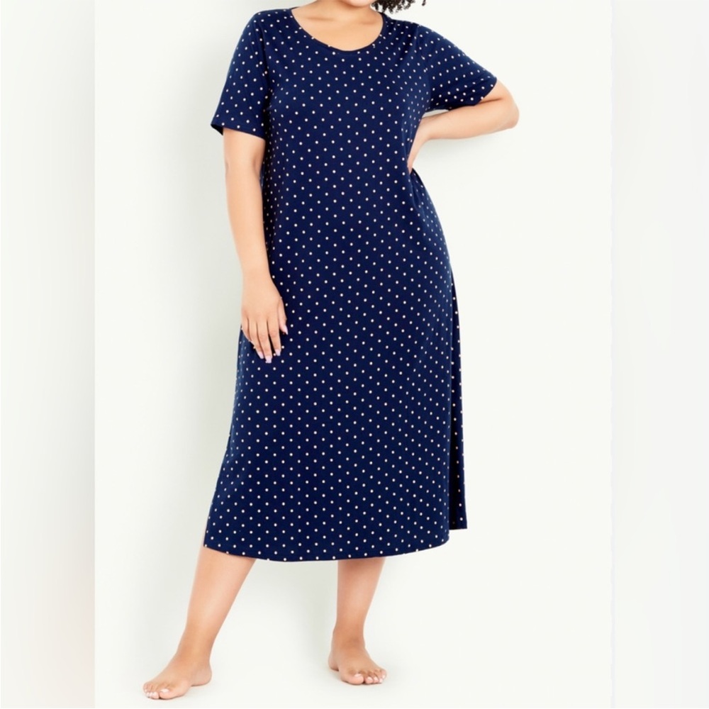 SLEEP by AVENUE NIGHTDRESS SPOT. NAVY and CORAL with SIDE SLIT- SIZE 22/24 - Picture 3 of 3